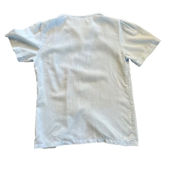 Vintage Semi Sheer Pastel Blue Floral Embroidered Blouse - Picture 4 of 6